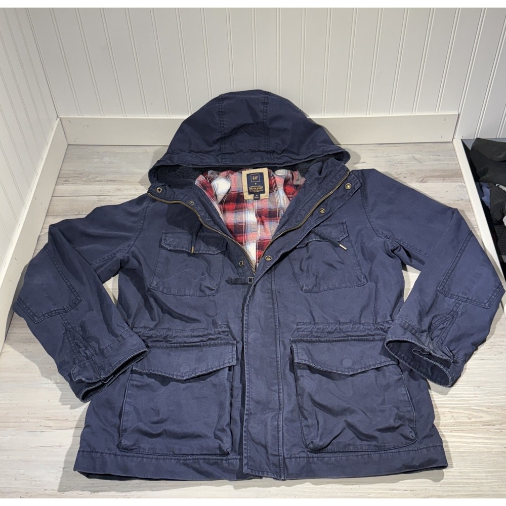 Gap + Pendleton Jacket Mens M Blue Navy Hooded Fatigue Field Parka Lined Sherpa